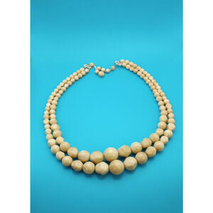 Vintage Double Strand Necklace Plastic Resin Chunky Tan Hong Kong